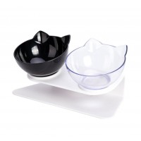 Factory Price Cat Double Bowls Pet Bowls Transparent Black White Non-slip Food Feeder For Cats Dogs Pet Products