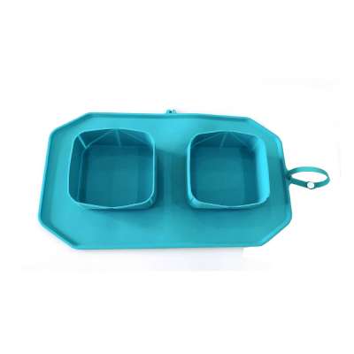 Hot Sale New Portable Dog Folding Silicone Double Collapsible Pet Slow Feeder Bowl for Outdoor Roll Up Mat