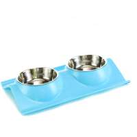 Double Dog Cat Bowls Premium Stainless Steel  No-Spill Resin Station Pet Feeders Cat Dog  Food Water Storage and Dispensing